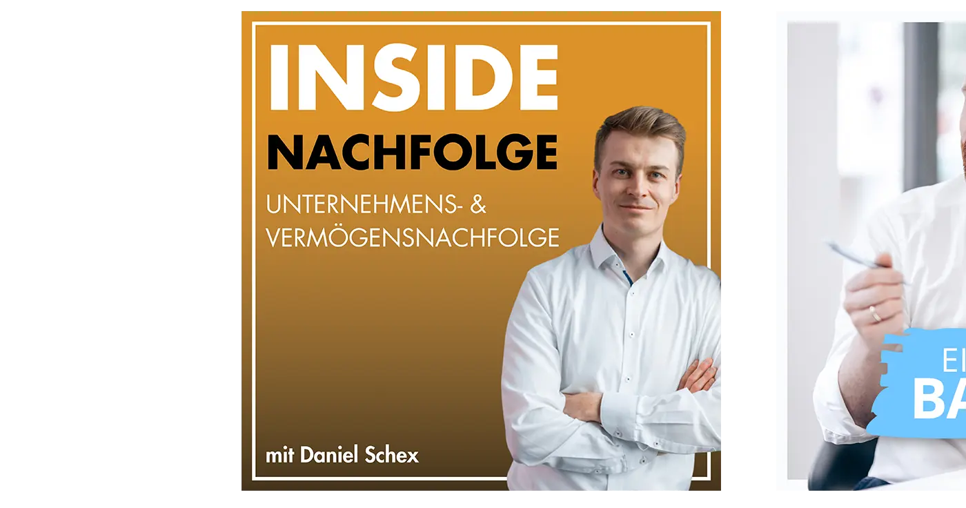 pepper-pods-podcast-cover-loop-5 Podcast Cover "Inside Nachfolge Unternehmens- & Vermögensnachfolge mit Daniel Schex" und Anschnitt eines weiteren Podcast Covers